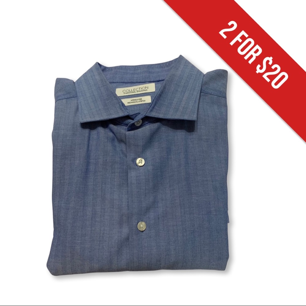 Collection by Michael Strahan Blue Wrinkle Free Dress Shirt- 18 Neck 34-35
